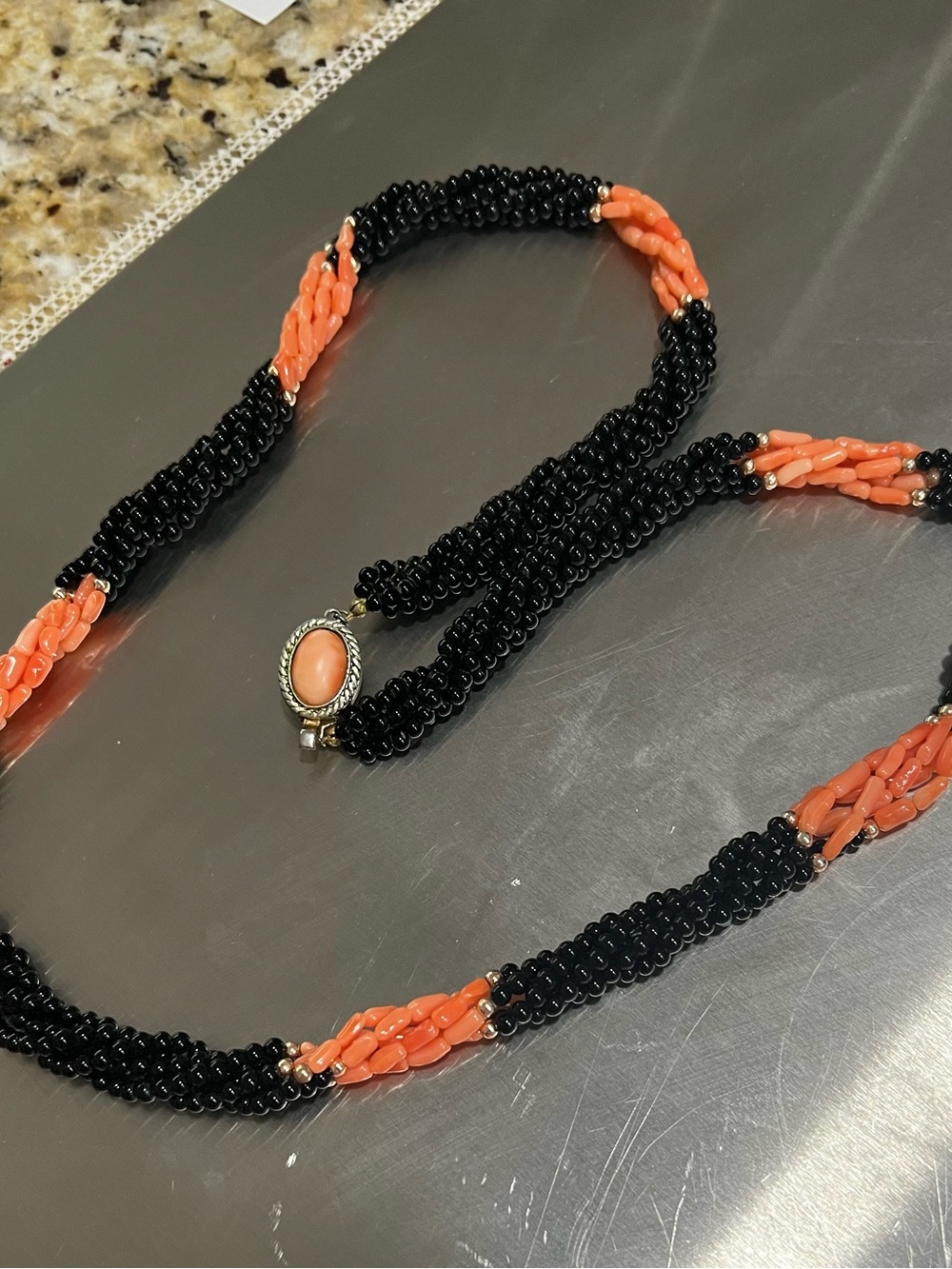 Black Onyx and Coral Necklace - vintage